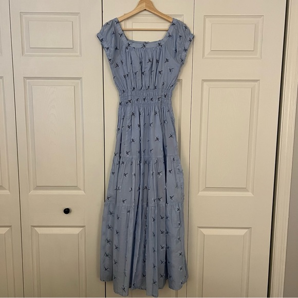 Ann Mashburn Blue Floral Printed Ruched Waist Long Dress Womens XS 100% Cotton - Picture 8 of 14